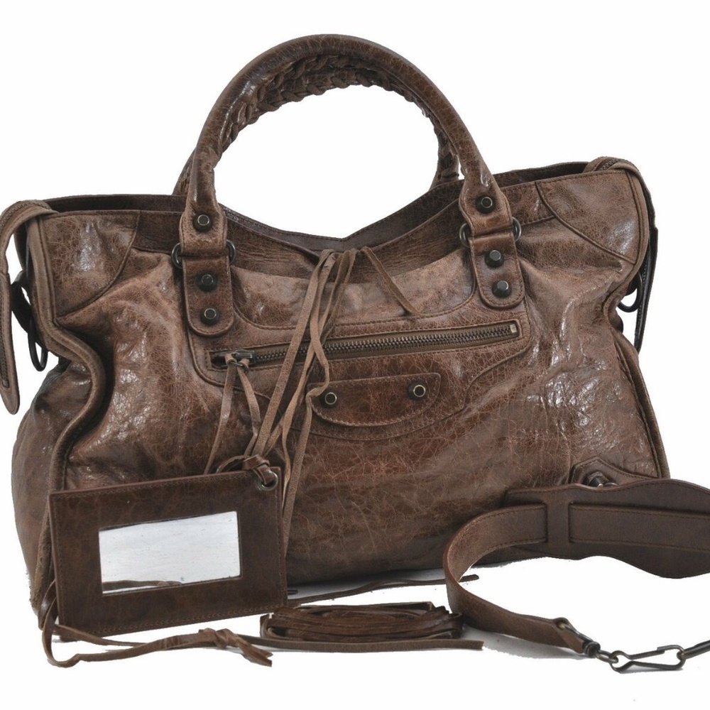 Y2K Balenciaga Moto City Bag in Chocolate Brown Leather